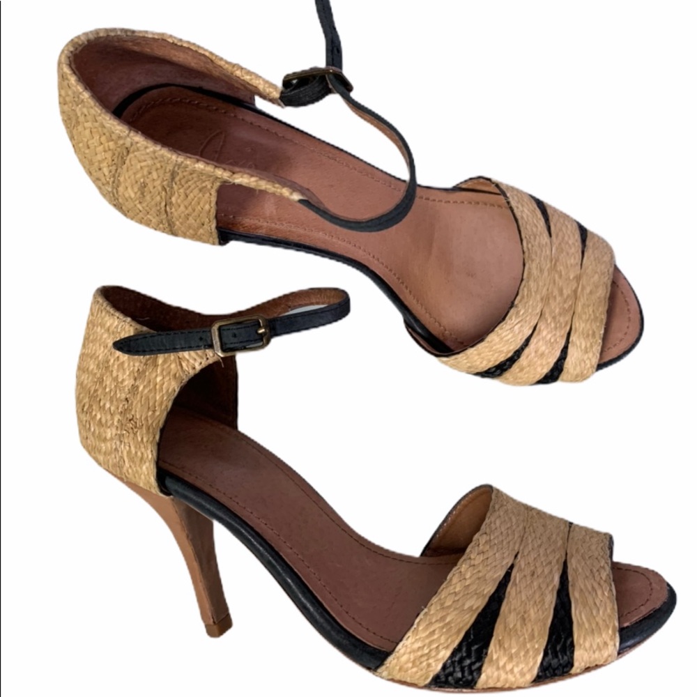 Joie Straw Ankle Strap Peep Toe heels 36